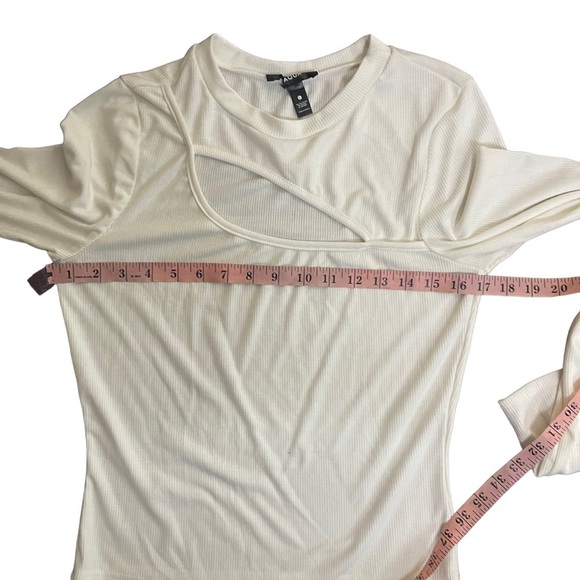 Aqua White Cut out Ribbed Long Sleeve Top Large - Picture 6 of 8